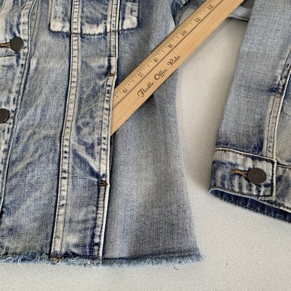 KUT from the Kloth Kara Denim Jacket Womens Small Raw Frayed Hem Button up fall - Picture 5 of 8